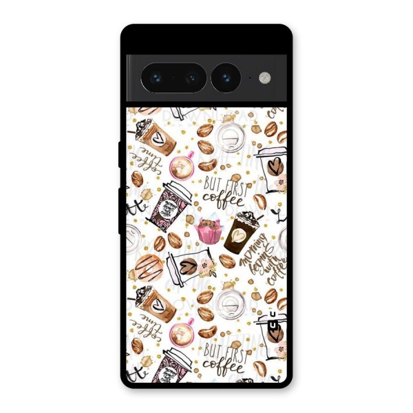 Coffee Pattern Glass Back Case for Google Pixel 7 Pro