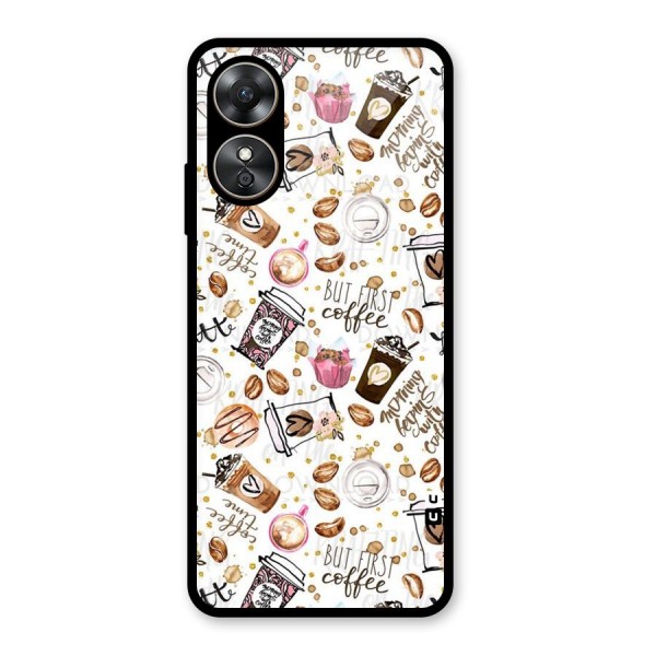 Coffee Pattern Glass Back Case for Oppo A17