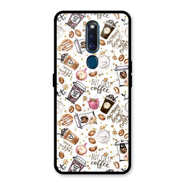 Coffee Pattern Glass Back Case for Oppo F11 Pro