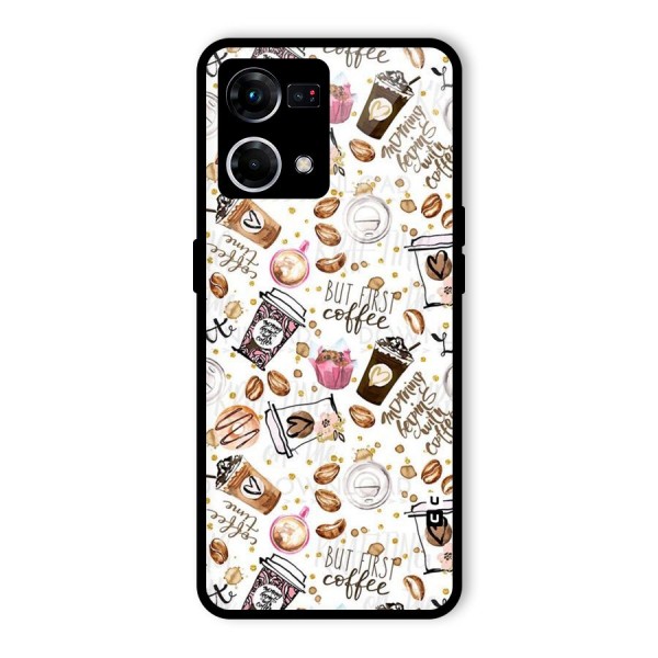 Coffee Pattern Glass Back Case for Oppo F21s Pro 4G