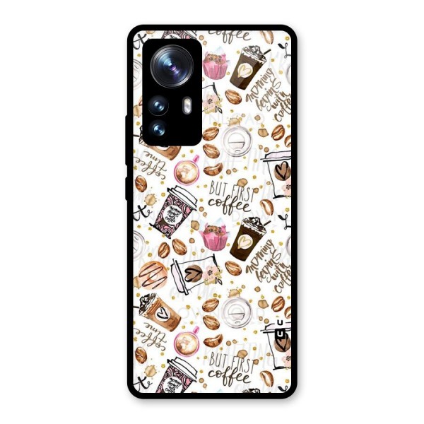 Coffee Pattern Glass Back Case for Xiaomi 12 Pro