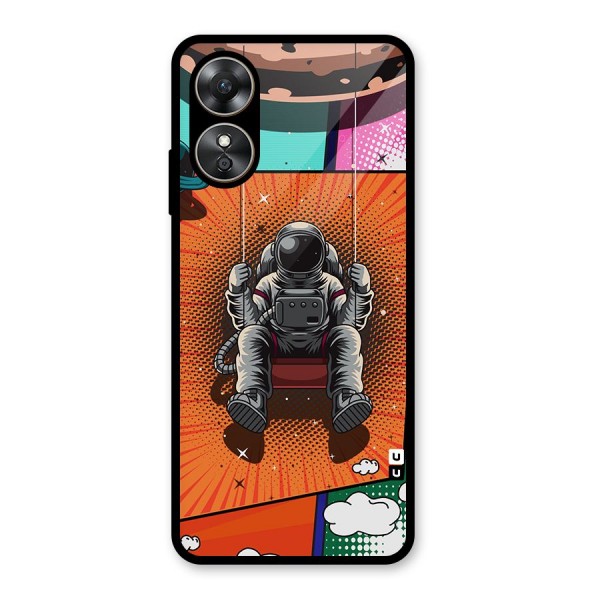 Cool Astraunaut Comic Swing Glass Back Case for Oppo A17