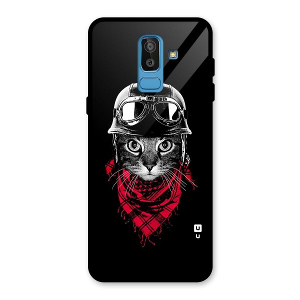 Cool Biker Cat Glass Back Case for Galaxy J8