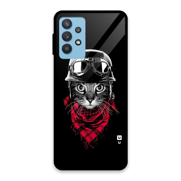 Cool Biker Cat Glass Back Case for Galaxy M32 5G