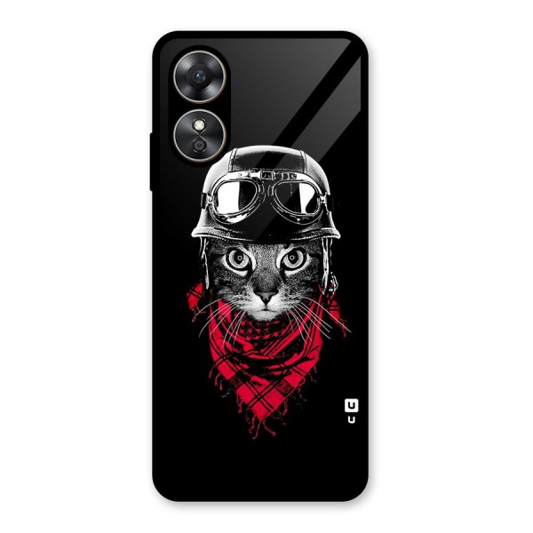 Cool Biker Cat Glass Back Case for Oppo A17