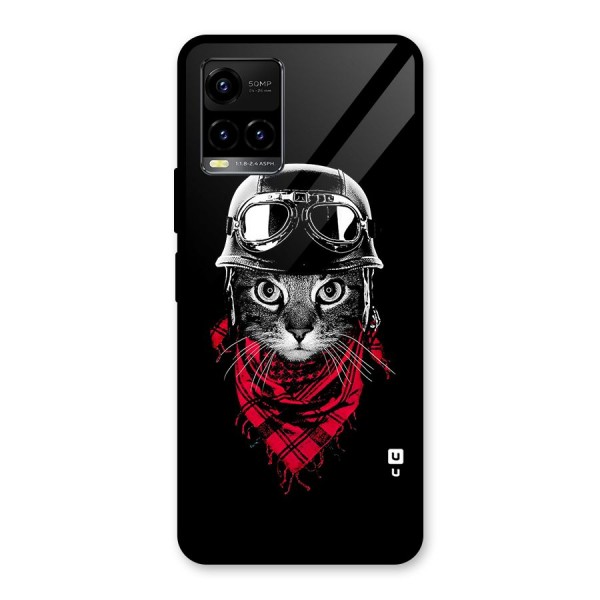 Cool Biker Cat Glass Back Case for Vivo Y21G