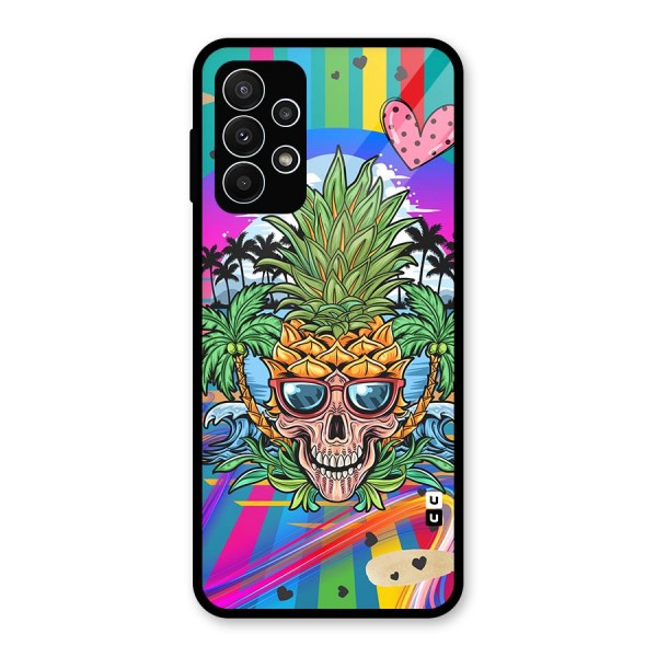 Cool Pineapple Skull Glass Back Case for Galaxy A23