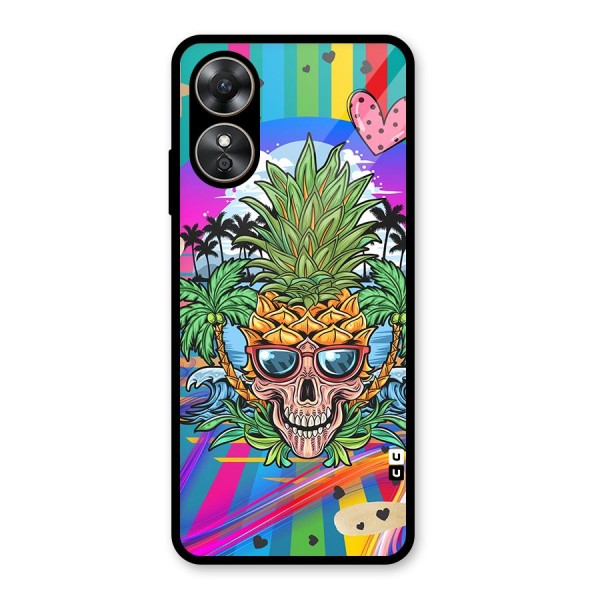 Cool Pineapple Skull Glass Back Case for Oppo A17