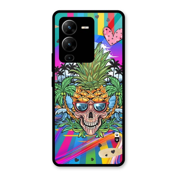 Cool Pineapple Skull Glass Back Case for Vivo V25 Pro