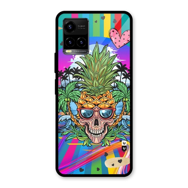 Cool Pineapple Skull Glass Back Case for Vivo Y21 2021