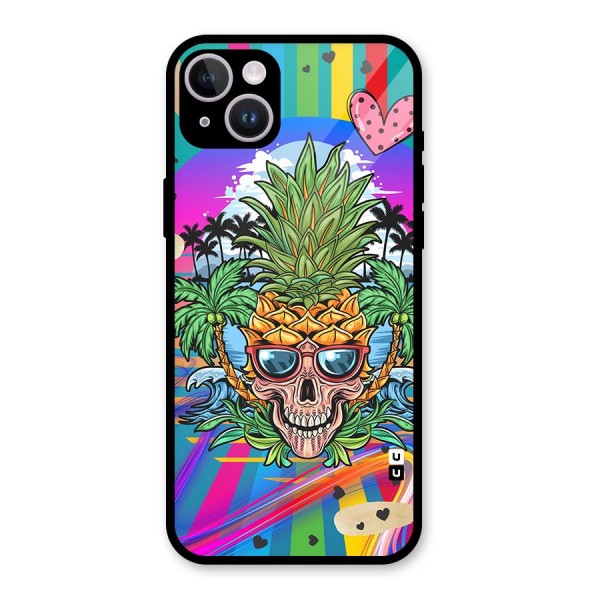 Cool Pineapple Skull Glass Back Case for iPhone 14 Plus