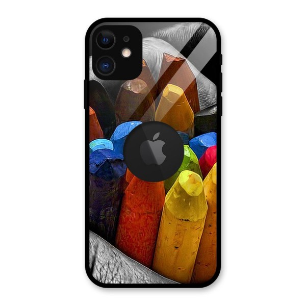 Crayons Beautiful Glass Back Case for iPhone 11 Logo Cut