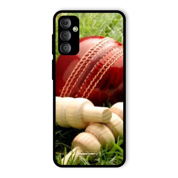 Cricket Ball and Stumps Glass Back Case for Galaxy F23