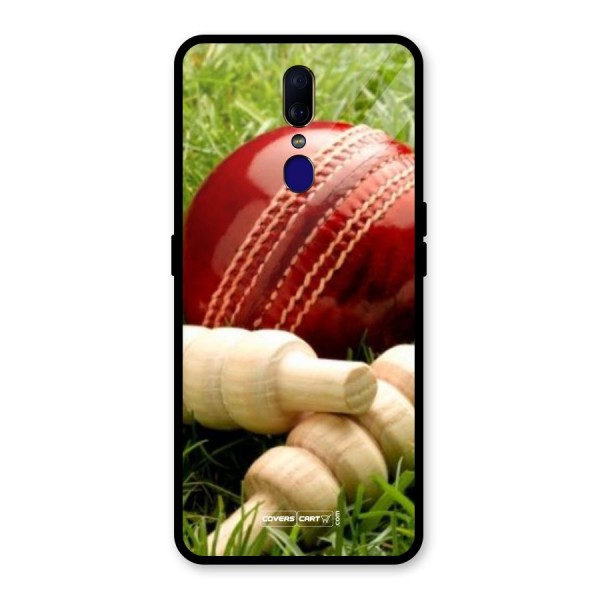 Cricket Ball and Stumps Glass Back Case for Oppo F11