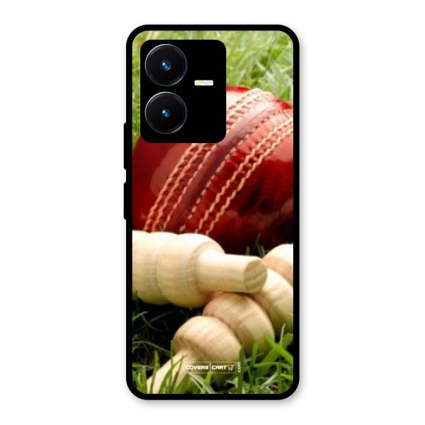 Cricket Ball and Stumps Glass Back Case for Vivo Y22