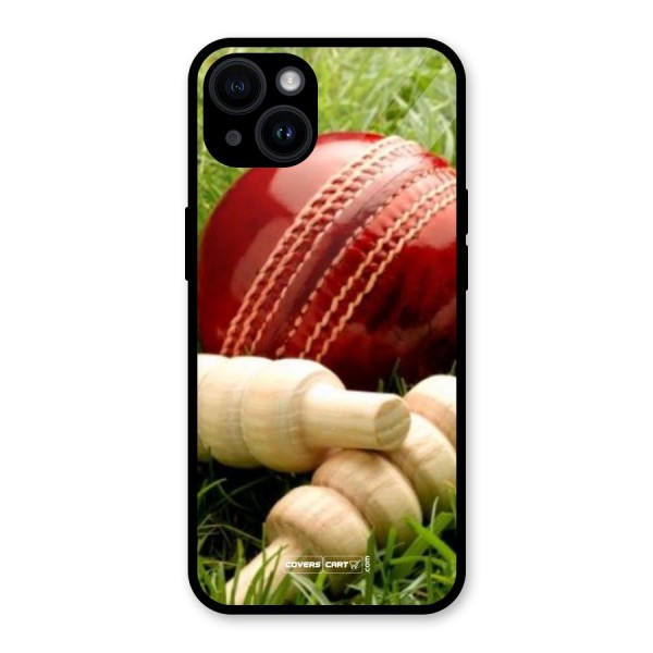 Cricket Ball and Stumps Glass Back Case for iPhone 14