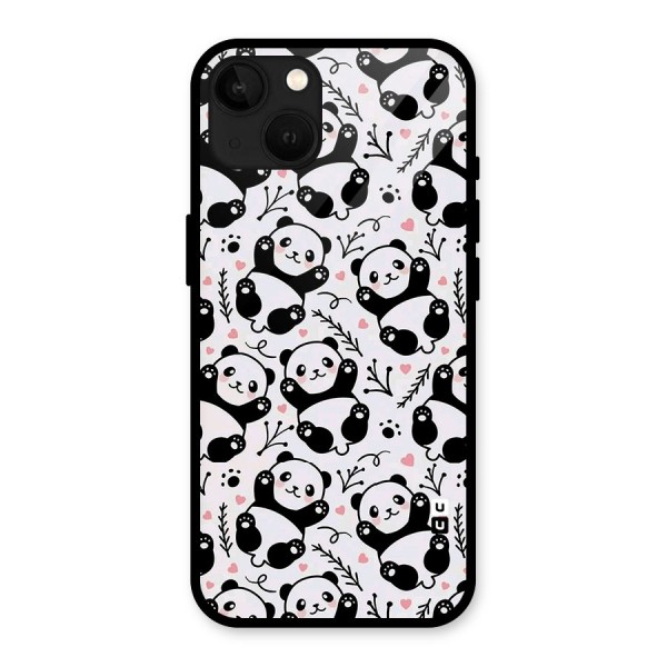 Cute Adorable Panda Pattern Glass Back Case for iPhone 13