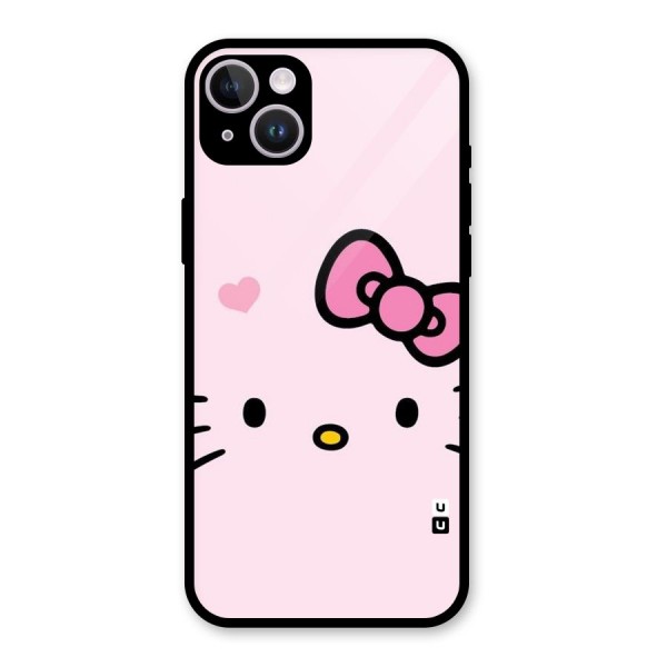 Cute Bow Face Glass Back Case for iPhone 14 Plus