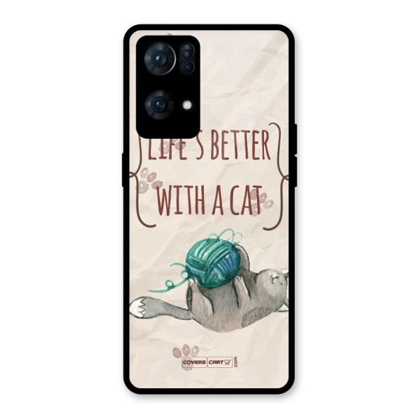 Cute Cat Glass Back Case for Oppo Reno7 Pro 5G