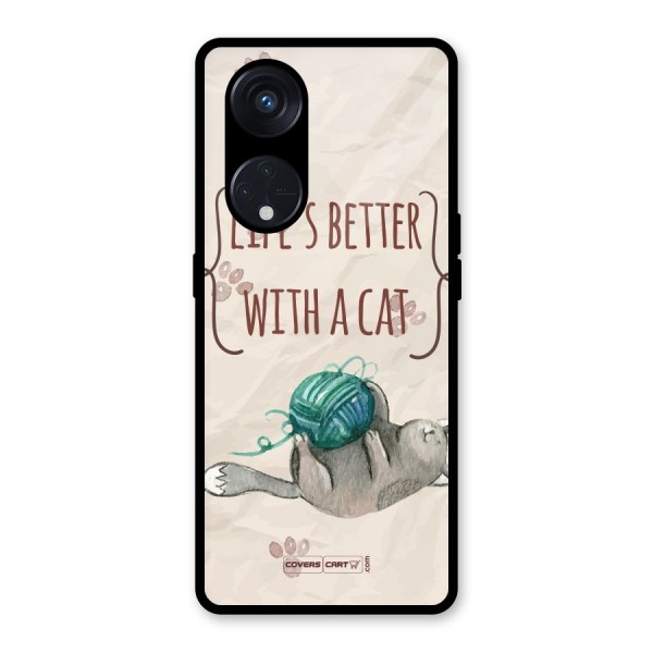 Cute Cat Glass Back Case for Reno8 T 5G