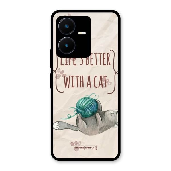 Cute Cat Glass Back Case for Vivo Y22