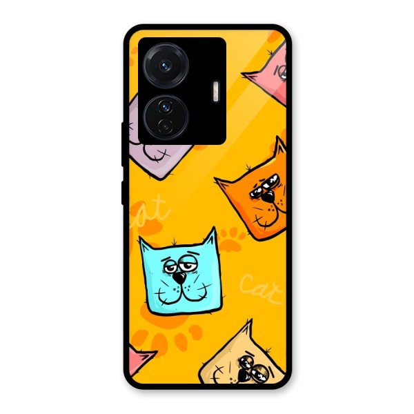 Cute Cat Pattern Glass Back Case for Vivo T1 Pro