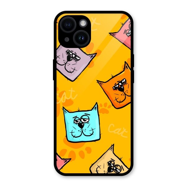 Cute Cat Pattern Glass Back Case for iPhone 14