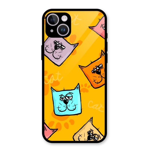 Cute Cat Pattern Glass Back Case for iPhone 14 Plus