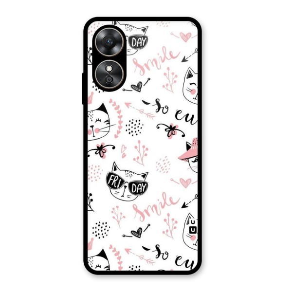 Cute Cat Swag Glass Back Case for Oppo A17