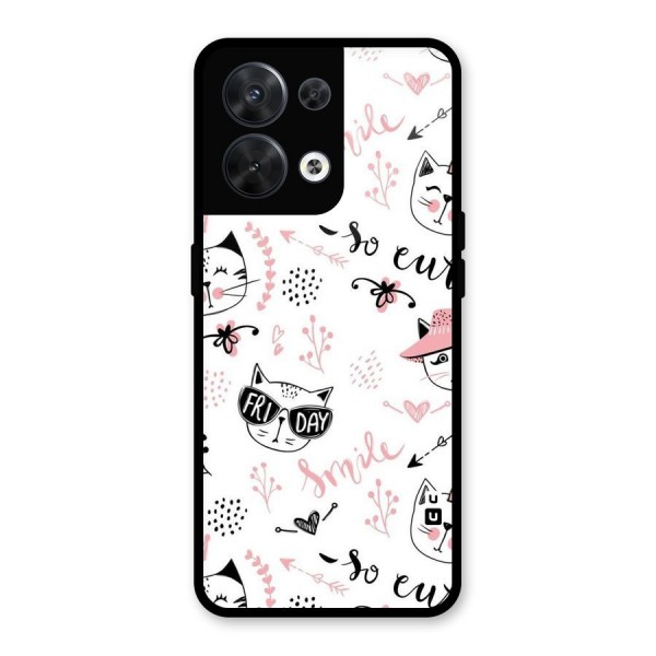 Cute Cat Swag Glass Back Case for Oppo Reno8 5G