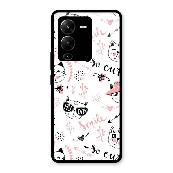 Cute Cat Swag Glass Back Case for Vivo V25 Pro