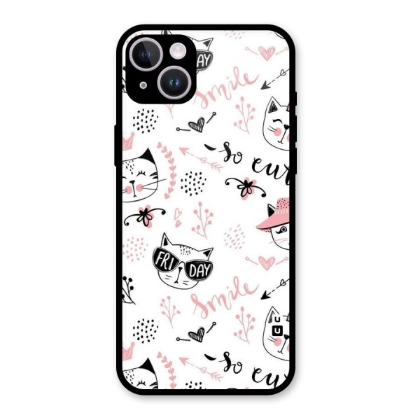 Cute Cat Swag Glass Back Case for iPhone 14 Plus