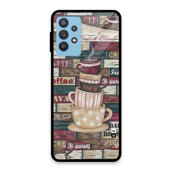 Cute Coffee Cups Glass Back Case for Galaxy M32 5G