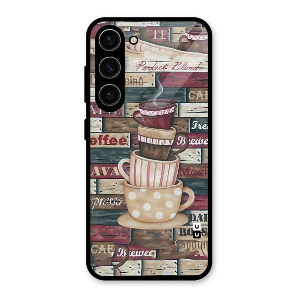 Cute Coffee Cups Glass Back Case for Galaxy S23
