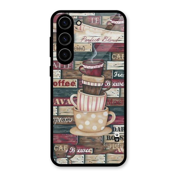 Cute Coffee Cups Glass Back Case for Galaxy S23 Plus
