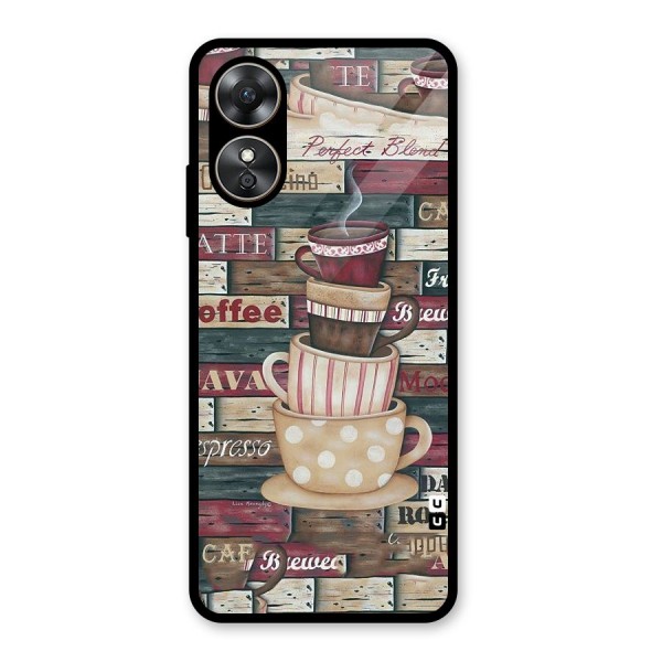 Cute Coffee Cups Glass Back Case for Oppo A17