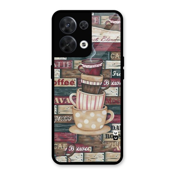 Cute Coffee Cups Glass Back Case for Oppo Reno8 5G