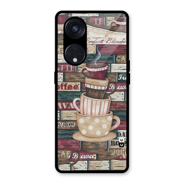 Cute Coffee Cups Glass Back Case for Reno8 T 5G