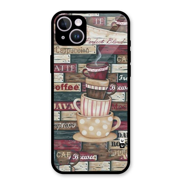 Cute Coffee Cups Glass Back Case for iPhone 14 Plus