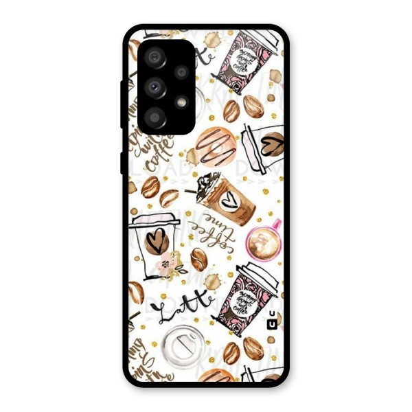 Cute Coffee Pattern Glass Back Case for Galaxy A32