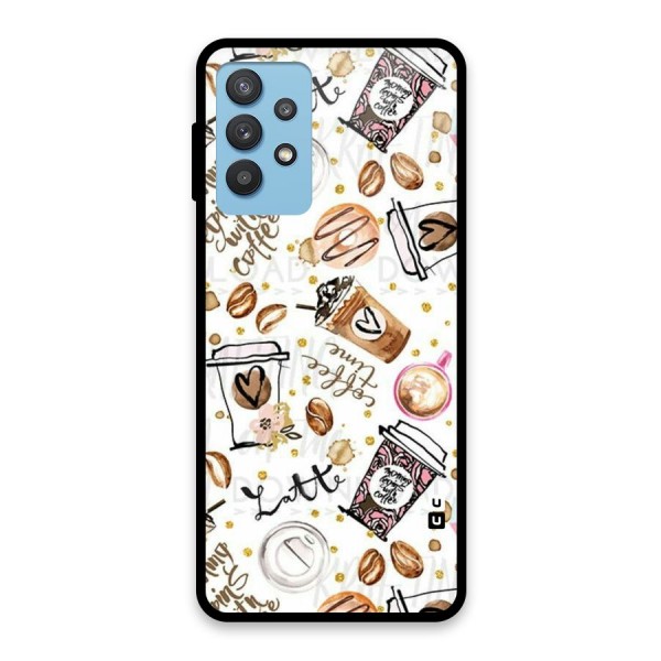 Cute Coffee Pattern Glass Back Case for Galaxy M32 5G