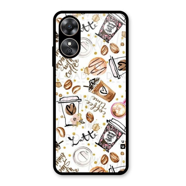 Cute Coffee Pattern Glass Back Case for Oppo A17