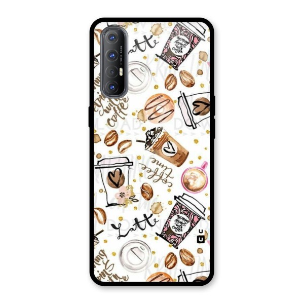 Cute Coffee Pattern Glass Back Case for Oppo Reno3 Pro