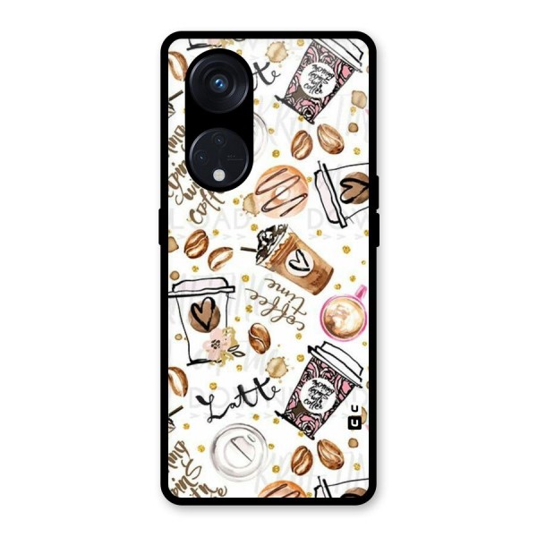 Cute Coffee Pattern Glass Back Case for Reno8 T 5G