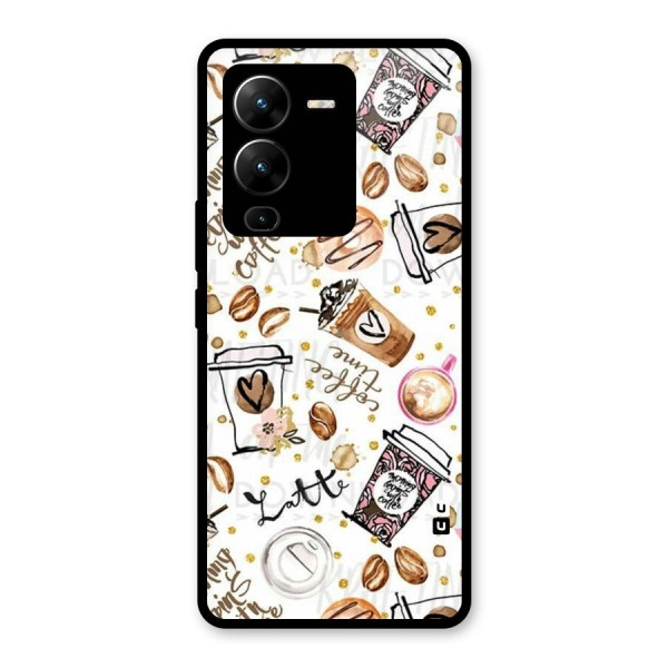 Cute Coffee Pattern Glass Back Case for Vivo V25 Pro