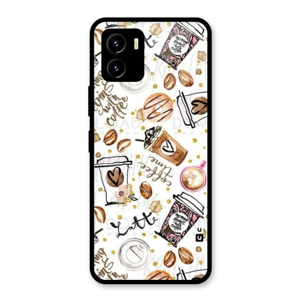 Cute Coffee Pattern Glass Back Case for Vivo Y15s