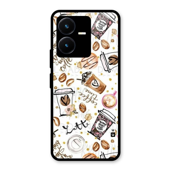 Cute Coffee Pattern Glass Back Case for Vivo Y22