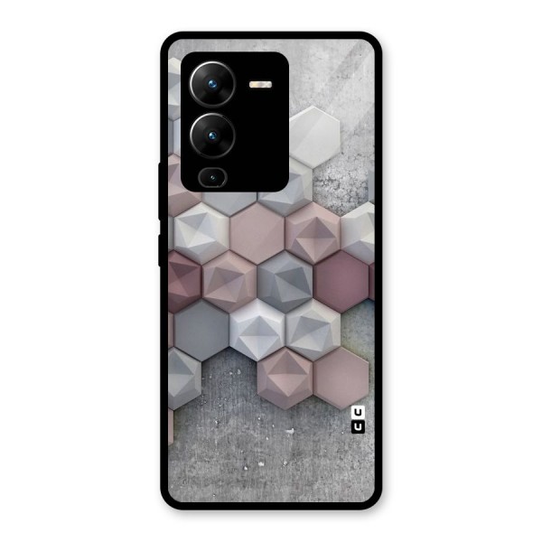 Cute Hexagonal Pattern Glass Back Case for Vivo V25 Pro