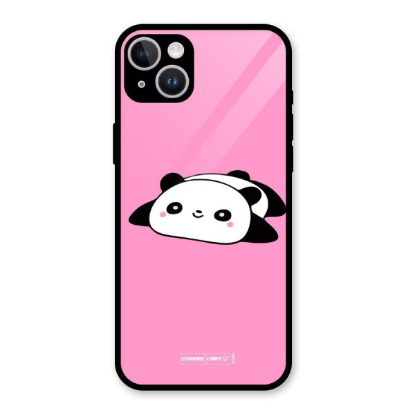 Cute Lazy Panda Glass Back Case for iPhone 14 Plus