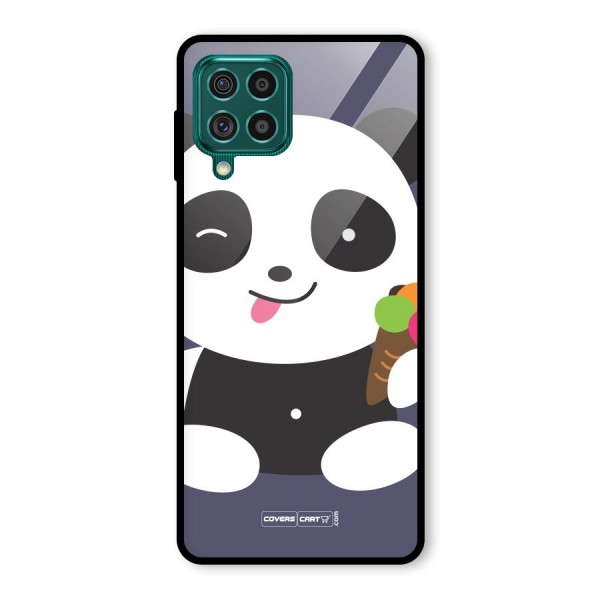 Cute Panda Blue Glass Back Case for Galaxy F62